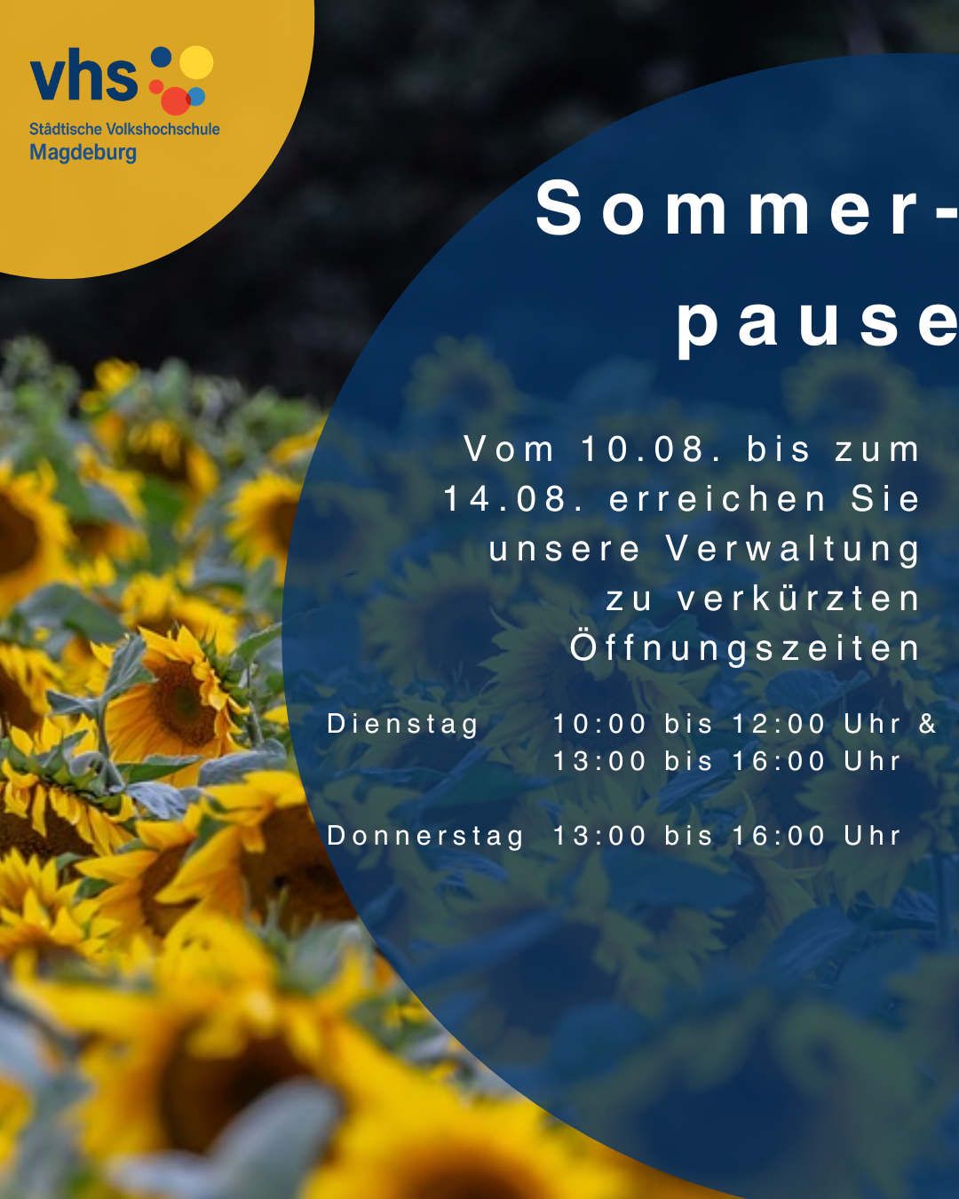 Öffnet die Seite 'Verkürzte Öffnungszeiten in den Sommerferien'